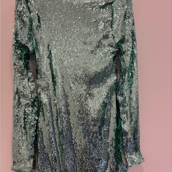 Show Me Your MuMu Matilda Mini Dress - Aqua Liquid Sequins - Picture 2 of 5